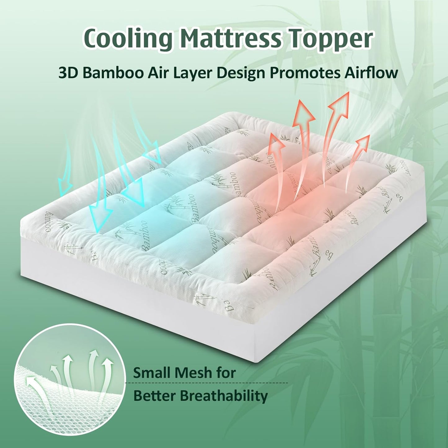 Extra Thick Mattress Topper, Bamboo Cooling Mattress Pad, Down Alternative Fill with 8-21" Deep Pocket