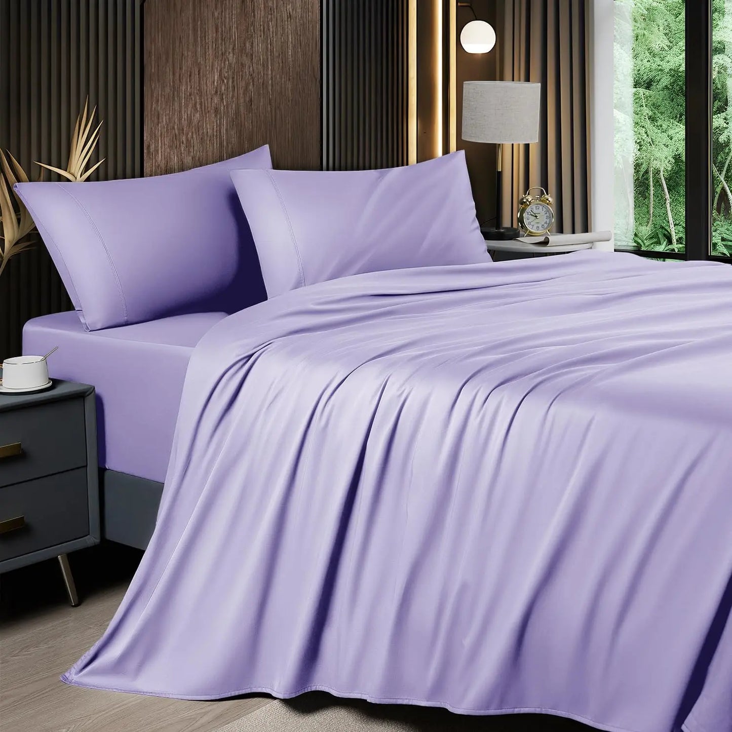Bamboo Sheets Set 6 Pc,Cooling Breathable & Hotel Luxury Super Silky Soft, 16'' Deep Pocket.