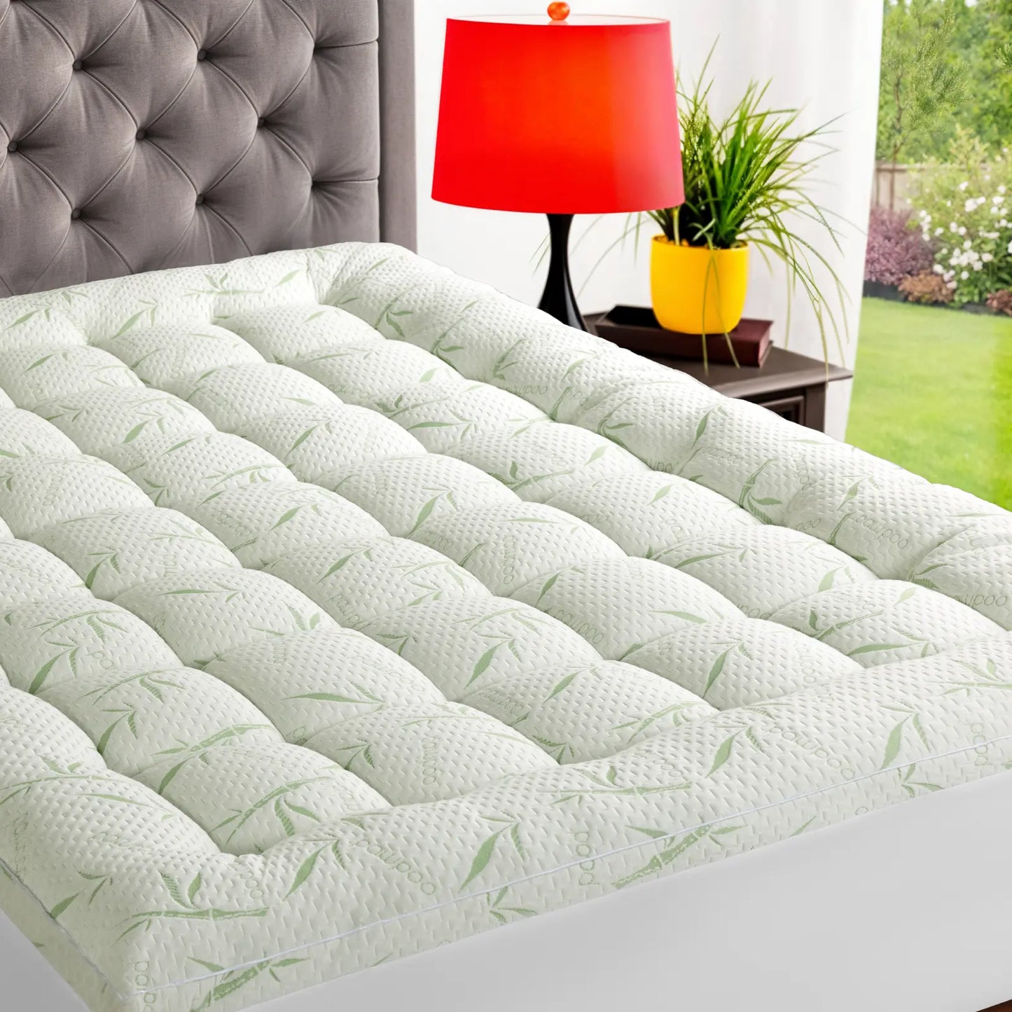 Extra Thick Mattress Topper, Bamboo Cooling Mattress Pad, Down Alternative Fill with 8-21" Deep Pocket