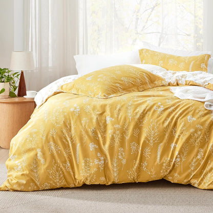 3Pcs Reversible Botanical Floral Comforter Set, Lightweight Soft Summer Bedding Set with 2 Pillow Shams, Bedroom Bedding Gift
