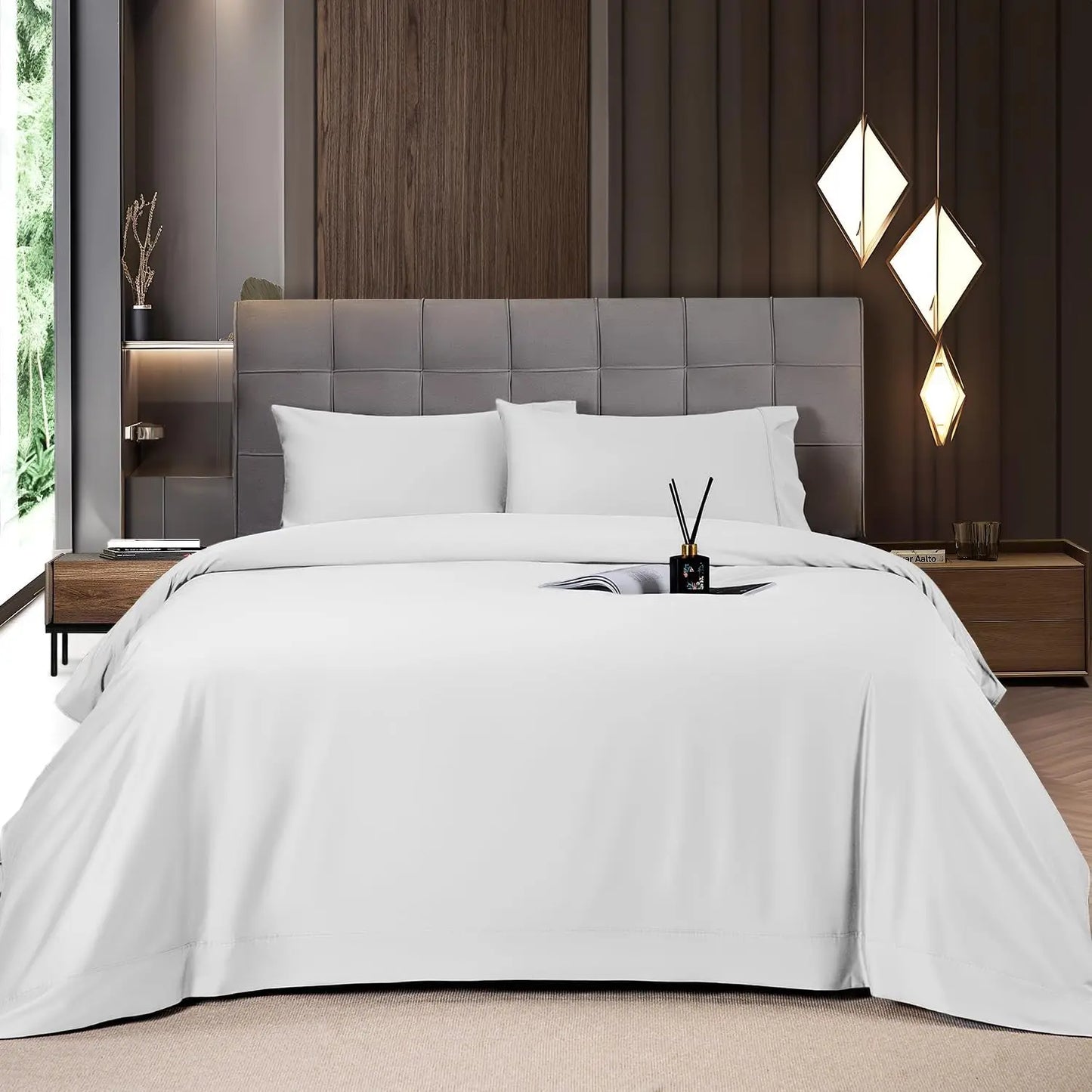 Bamboo Sheets Set 6 Pc,Cooling Breathable & Hotel Luxury Super Silky Soft, 16'' Deep Pocket.
