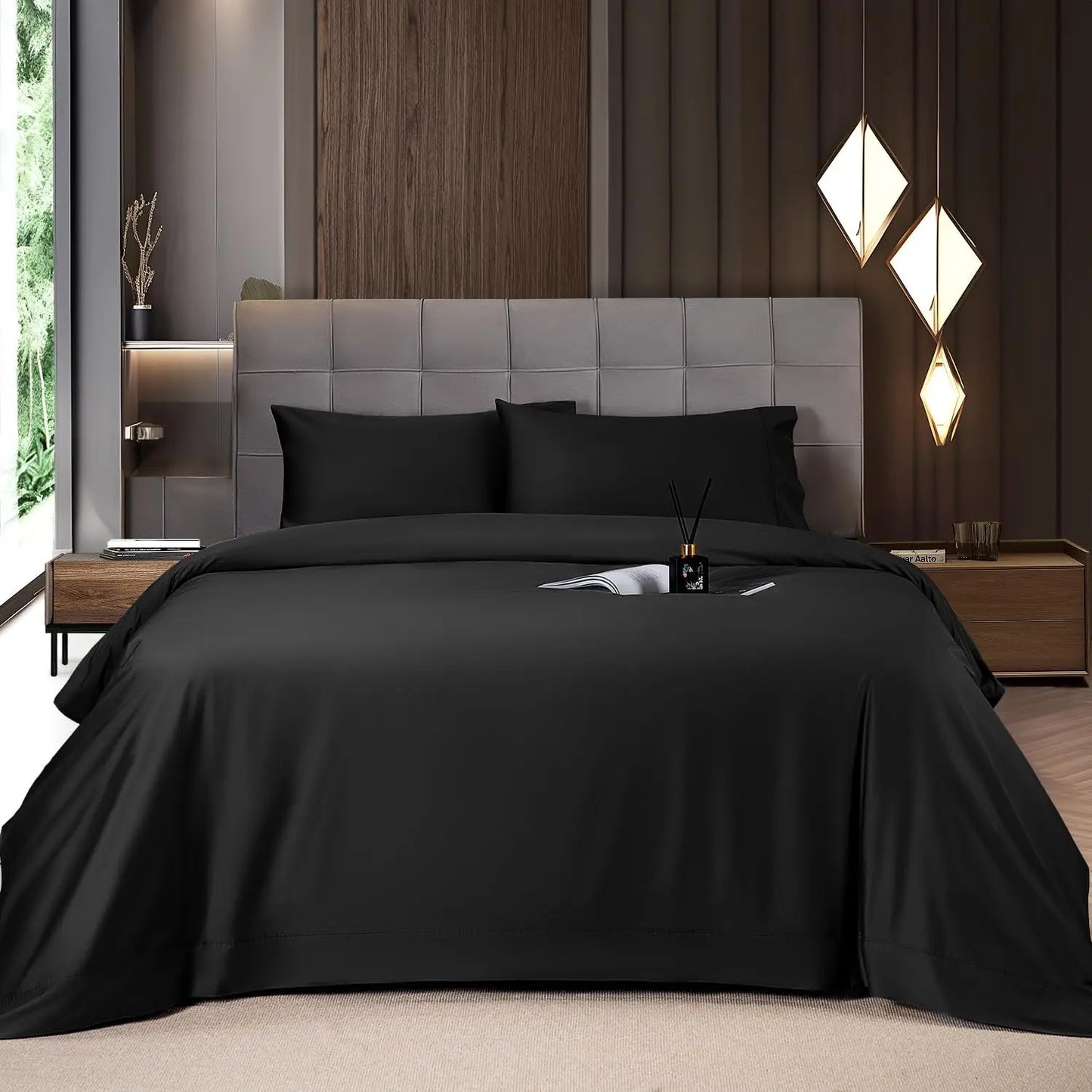 Bamboo Sheets Set 6 Pc,Cooling Breathable & Hotel Luxury Super Silky Soft, 16'' Deep Pocket.