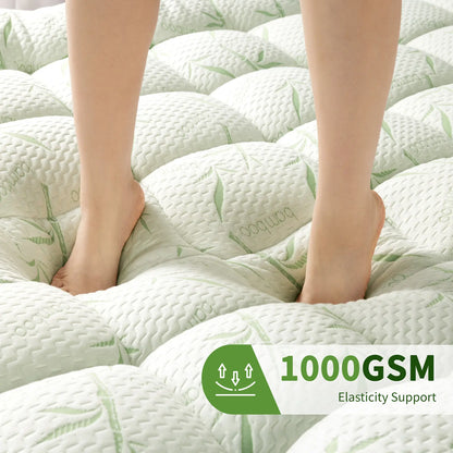 Extra Thick Mattress Topper, Bamboo Cooling Mattress Pad, Down Alternative Fill with 8-21" Deep Pocket