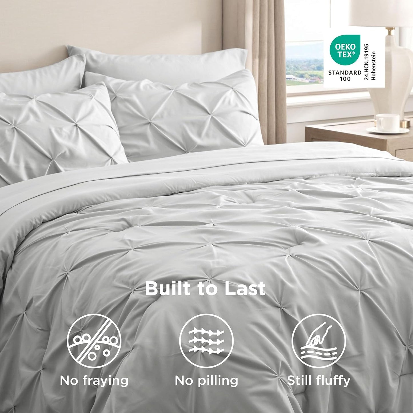 7PCS King Size Pintuck Comforter Set | Bedsure Cloud Soft Hotel Quality All Season Bedding