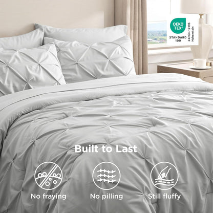 7PCS King Size Pintuck Comforter Set | Bedsure Cloud Soft Hotel Quality All Season Bedding