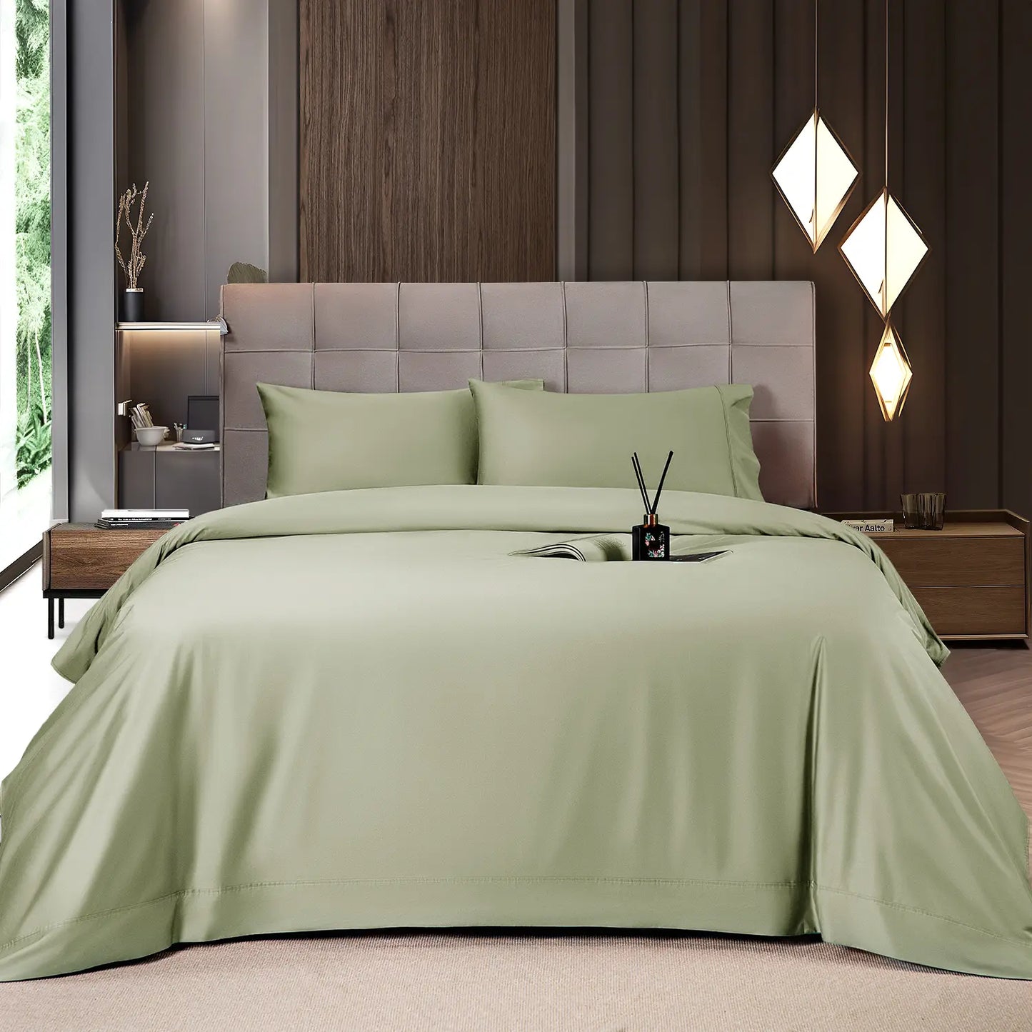 Bamboo Sheets Set 6 Pc,Cooling Breathable & Hotel Luxury Super Silky Soft, 16'' Deep Pocket.