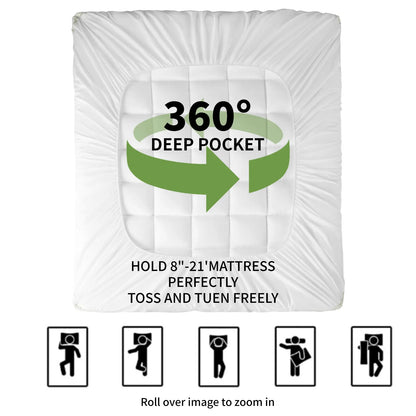 Extra Thick Mattress Topper, Bamboo Cooling Mattress Pad, Down Alternative Fill with 8-21" Deep Pocket