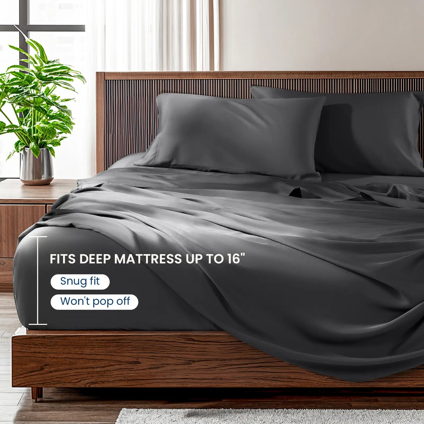 Bamboo Sheets Set 6 Pc,Cooling Breathable & Hotel Luxury Super Silky Soft, 16'' Deep Pocket.